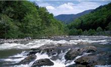 French Broad River and mountains near Asheville