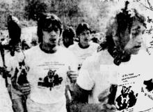 Cherokee runners carry the eternal flame to Red Clay, 1984