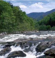 French Broad River and mountains near Asheville