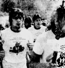 Cherokee runners carry the eternal flame to Red Clay, 1984